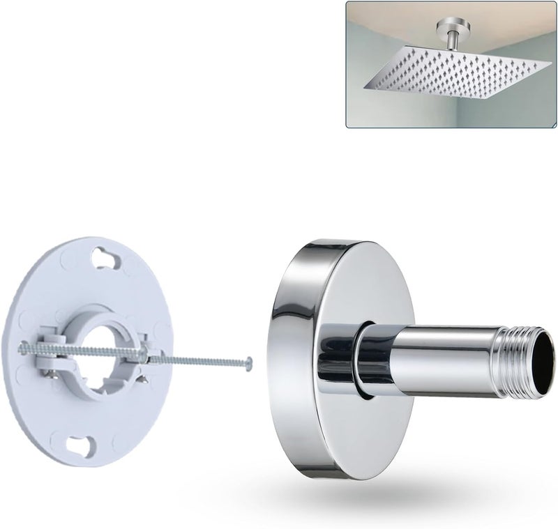 RAINREVIVE 3 Inch Shower Arm with Flange and Stabilizer Bracket, Ceiling Mount Replacement Rain Shower Head 304 Stainless Steel Straight Arm For Fixed Shower Head, Chrome - Image 1